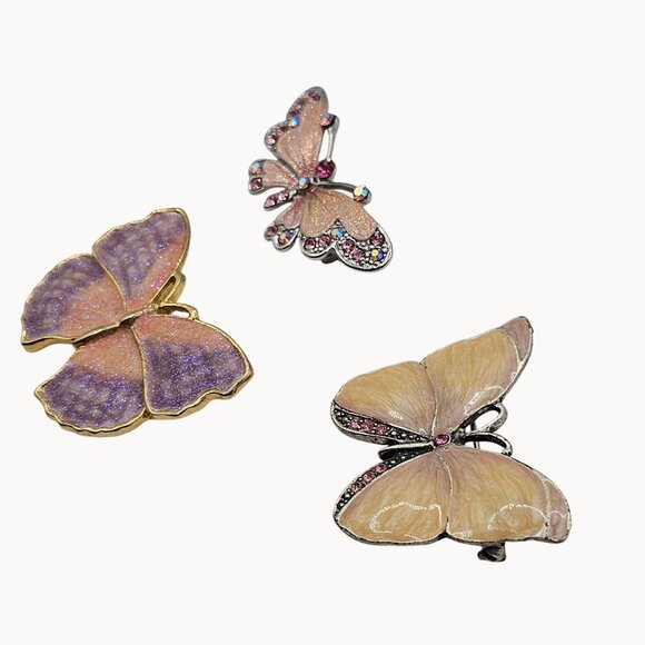 Pastel Pink Purple Butterfly Figural Brooch 3pc Lot Fairycore Whimsical Cute Pin - Picture 5 of 14